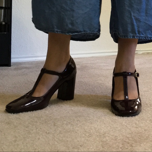 Fioni Burgundy/Wine Strap Block Heels - Picture 5 of 5